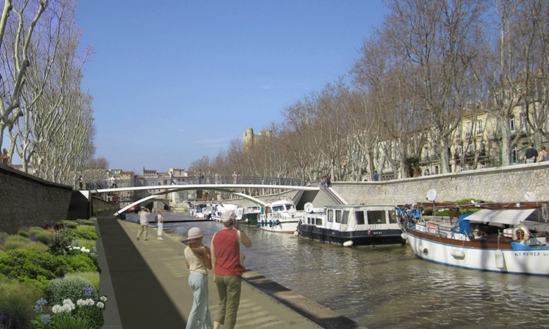 Image de rendu de la passerelle piétonne réalisé avec Sketchup et Photoshop dans le cadre d'un projet