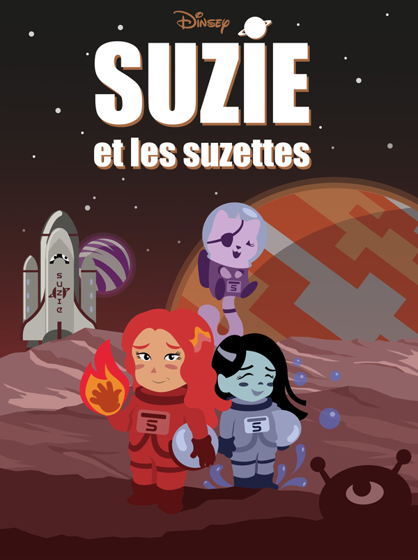 Visuel final réalisé sur Illustrator pour la sortie du prochain film d'animation Disney "Suzie et les suzettes" durant la formation d'infographiste avec Doranco