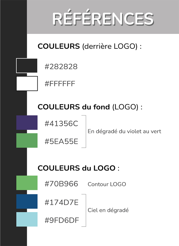 Les références du logo retenu sont réalisées sur Illustrator pour la société Entre Terre et Ciel