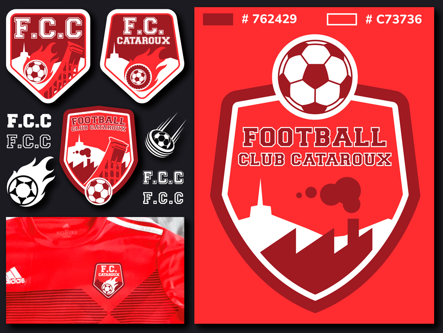 Recherches du logo réalisés sur Illustrator pour l'équipe du Football Club Cataroux.