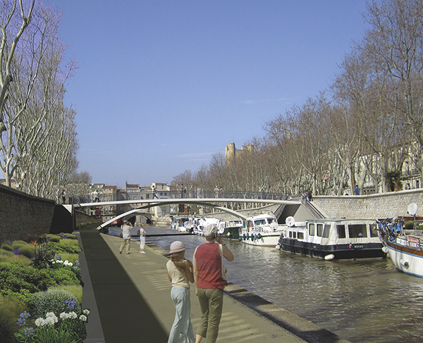 Image de rendu de la passerelle piétonne réalisé avec Sketchup et Photoshop dans le cadre d'un projet